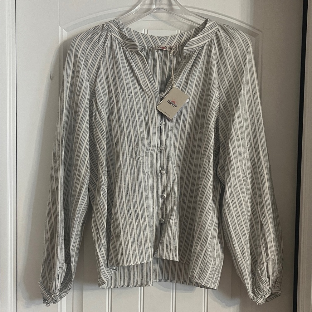 Faherty blue Striped Blouse sz S top linen blend